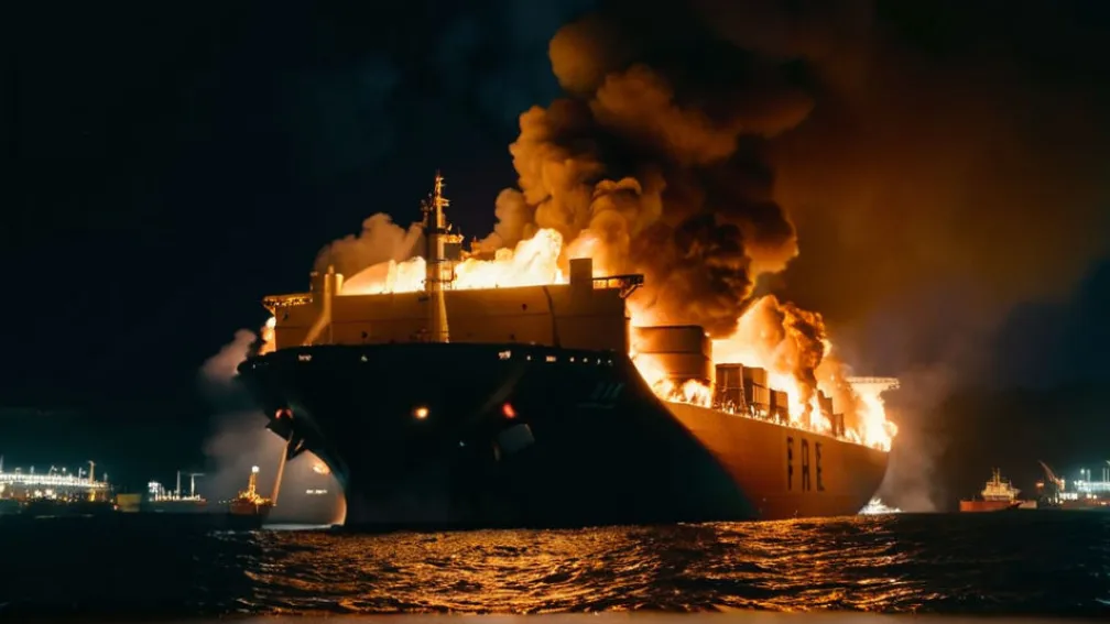 Десятки пожежників борються з великою пожежею на контейнеровозі у порту Лос-Анджелеса