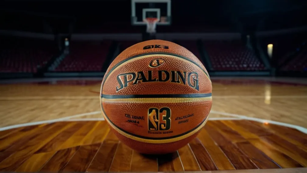 Макрозйомка баскетбольного м'яча на полірованому дерев'яному корті