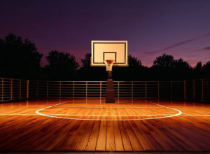 Фотореалістичне зображення баскетбольного майданчика в сутінках